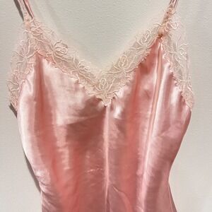 Vintage Gold Label Victoria's Secret Chemise Slip Dress Pink Small Satin Lace